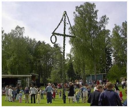 Maypole, actually a Midsummerpole, but these two celebrations got mixed up along history.